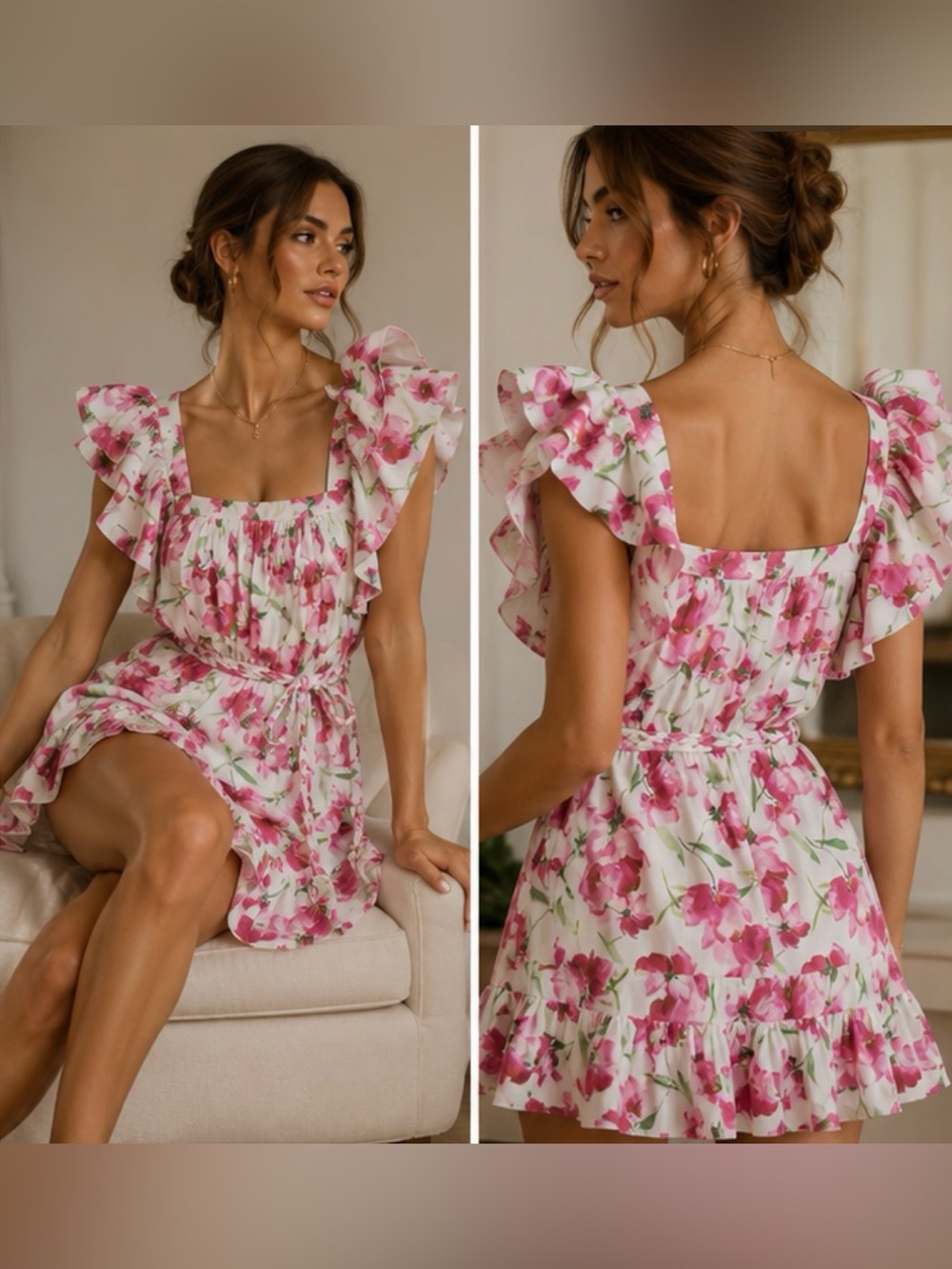 New With Tags MISA Selma Floral Print Cotton Dress - Size M, Flutter Sleeves